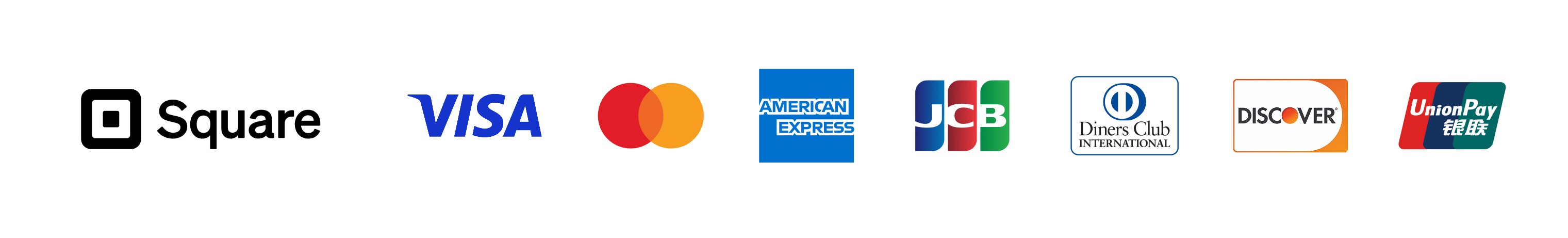 ご利用可能：Square / Visa / Mastercard / AMEX / JCB / Diners / Discover / UnionPay